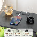 AMHANCIBLE LED Nightstand with Charging Station, Smart End Side Table with USB Port & Power Outlet, Bedside Table with Fabric Drawers for Bedroom, Living Room, Black, HET053LBK1