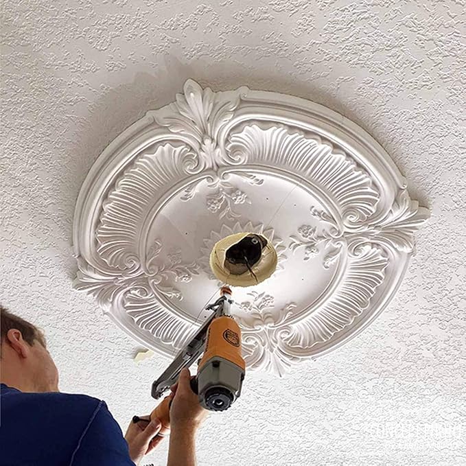 12 1/2"OD x 3 7/8"ID x 3/4"P Bradford Ceiling Medallion (Fits Canopies up to 6 5/8"), Hand-Painted Frost