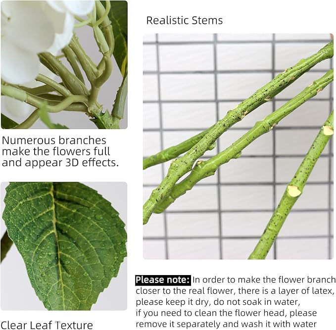 4pcs 21" Faux Dark Green Hydrangeas Artificial Flowers, Real Touch Silk Hydrangea Flowers with Stems for Bridal Wedding Bouquet Party Home Decor