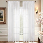 Aiyufeng White Sheer Curtains 90 Inches Long, Light Filtering Rod Pocket Solid Color Window Sheer Curtain Panels, Elegant Curtains & Drapes for Living Room, Bedroom 2 Panels (White, 59" W x 90" L)