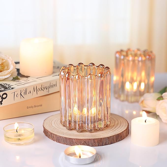 6pcs Votive Candle Holder, Gold Glass Large Candle Holders, Tealight Candle Holder for Fall Wedding Centerpieces Dinner Party Table Decor