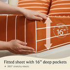 LuxClub 3 PC Sheet Set Bed Sheets Deep Pockets 16" Wrinkle Free Cooling Machine Washable Hotel Bedding Silky Soft - Striped-Autumn Orange Twin
