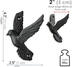 Ambipolar Flying Style Iron Cast Decorative Pigeon Bird Wall Mounted Coat Hooks, 5 Pieces, Black