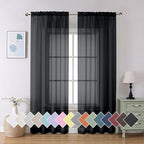 Aiyufeng Black Sheer Curtains 90" Long for Living Room Windows, Voile Sheer Casual Light Filtering Window Curtain Drapes for Bedroom, 42" Wide, Set of 2