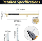 Knurled Cabinet Pulls 2 Pack, 16 Inch Long Cabinet Handles Metal Door Pulls, Kitchen Drawer Pull Knurled Dresser Handles - 10" Hole to Hole, Black & Gold