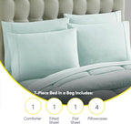 Sweet Home Collection 7 Piece Comforter Set Bag Solid Color All Season Soft Down Alternative Blanket & Luxurious Microfiber Bed Sheets, Aqua, Full