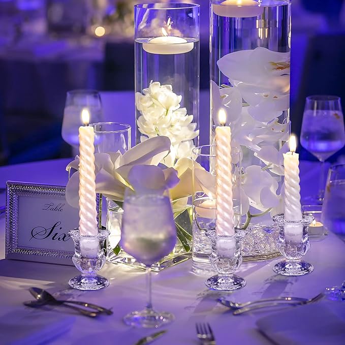 Foaincore 72 Pack Glass Candlestick Holders Bulk 2.5 Inch Taper Candle Holders Small Ritual Candle Stand Table Centerpieces for Wedding Christmas Valentine's Festival Party Dining Decorations (Clear)