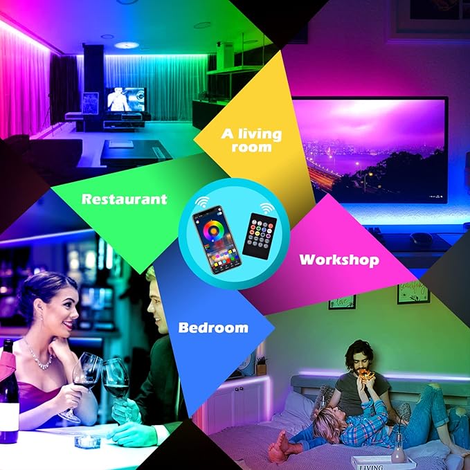 AILBTON Led Lights for Bedroom,100ft Led Light Strip Music Sync RGB Led Strip Lights Built-in Mic,Bluetooth App Control Led Room Lights with Remote,5050 RGB Rope Light