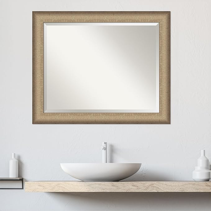 Amanti Art Bronze Bathroom Mirror for Over Sink, 27x33 Elegant Brushed Bronze Rectangle Vanity Mirror, Large Casual Frame, Hangs Horizonally and Vertically, Bathroom Wall Decor, Beveled Edge