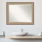 Amanti Art Bronze Bathroom Mirror for Over Sink, 27x33 Elegant Brushed Bronze Rectangle Vanity Mirror, Large Casual Frame, Hangs Horizonally and Vertically, Bathroom Wall Decor, Beveled Edge