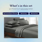 California Design Den 6-Pc Queen Size Sheet Set with 4 Pillowcases - 400 Thread Count 100% Cotton Sheets, Cooling Sateen Weave, Luxury Deep Pocket Bedsheets Set - Grey