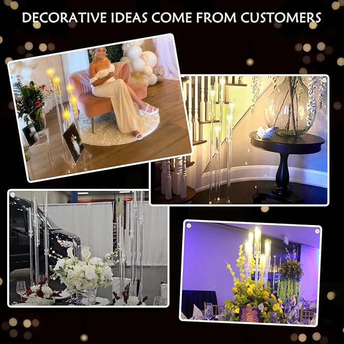 2pcs 5 Arm Floor Candelabra,Acrylic Floor Candle Holder for Wedding Centerpiece Tall Clear Candle Holders for Ceremony Birthday Party Home Decoration Fit 0.8 LED Candles