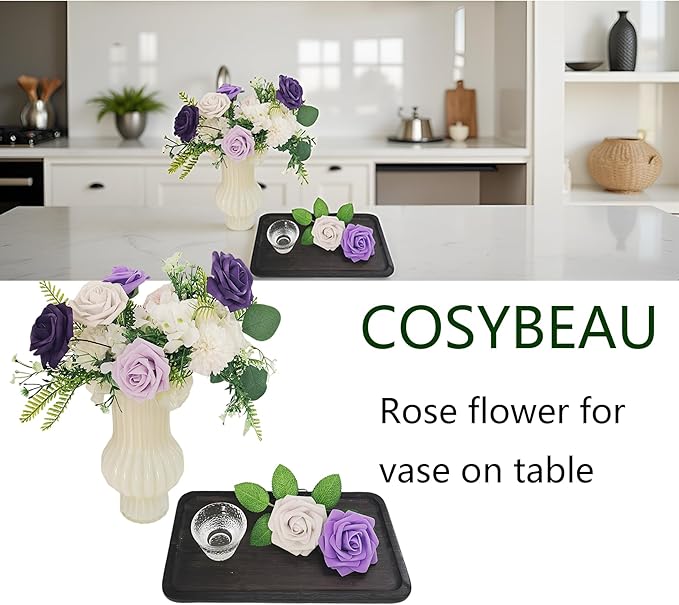 Artificial Fake Flowers 25pcs Roses, Shade of Purple Foam Rose Faux Flower for DIY Wedding Bouquets Bridal Shower Centerpieces Floral Arrangements Party Tables Home Decorations