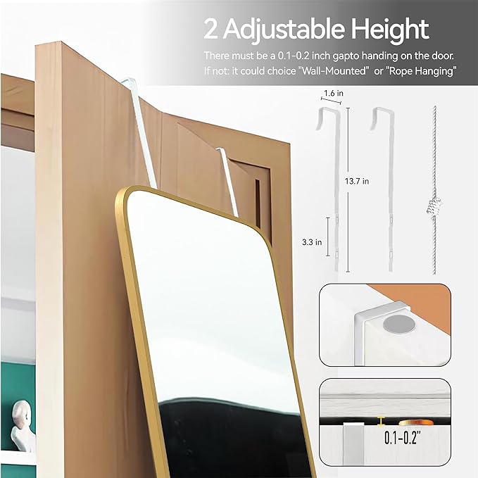 47x14 Mirror Rectangle Full Body Length Door Hanging Wall Mounted Aluminum Alloy Metal Frame Dressing Make-up Mirrors for Entryway Bedroom Bathroom Living Room 47 14 inch Gold