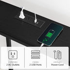 63" Console Table with Power Outlet, Narrow Sofa Industrial Entryway Behind Couch Table with USB Ports for Entryway, Hallway, Foyer, Living Room, Bedroom, Black CTHB16E01