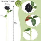 Hananona 50 Pcs Artificial Roses in Bulk, Fake Velvet Silk Roses Realistic Black Roses for Wedding Centerpieces Flower Arrangement Home Decor (50, Black)