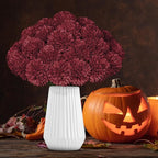 36 Pcs Burgundy Artificial Chrysanthemums Flowers Red Fake Mums Silk Ball Flowers for Fall Home Decor Wedding Table Centerpiece Christmas Floral Arrangements (Burgundy)