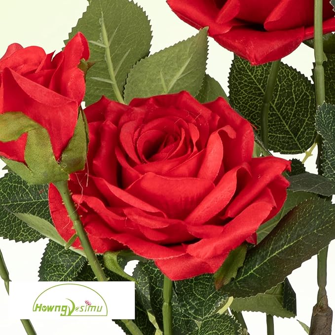 Artificial Rose Flower Trees 2 Pack- 38’’ Lifelike Plant in Pot with Red Flowers Decorative Rose Trees for Home, Office, Wedding, and Event Decor, Red