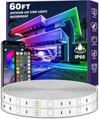 60ft Outdoor LED Strip Lights Waterproof,IP68 Outside Led Light Strips Waterproof with Bluetooth App Remote Control,Music Sync RGB Exterior Led Rope Lights,for Balcony,Deck,Roof,Garden,Pool (60FT)