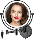ALHAKIN 9" Wall Mounted Lighted Makeup Mirror, Large Rechargeable 1X/10X Magnifying Mirror with 3 Color Lights Dimmable, 360° Rotation, Nickel