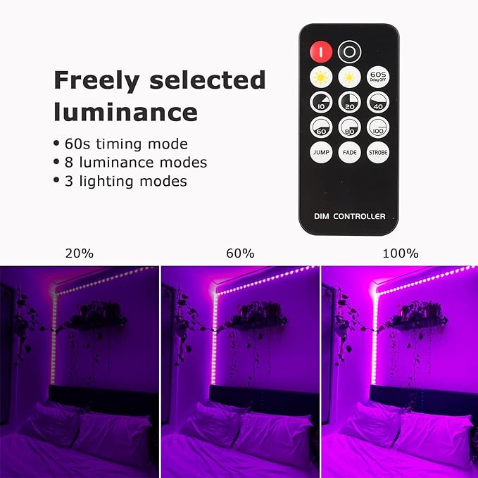 50 Foot Black Light Strips & Remote, Dimmable Flexible Blackights Strip Lights for Glow Party Body Paint Birthday Bedroom Room Fluorescent Tapestry Poster, Non-Waterproof 900 LEDs 50ft/15M