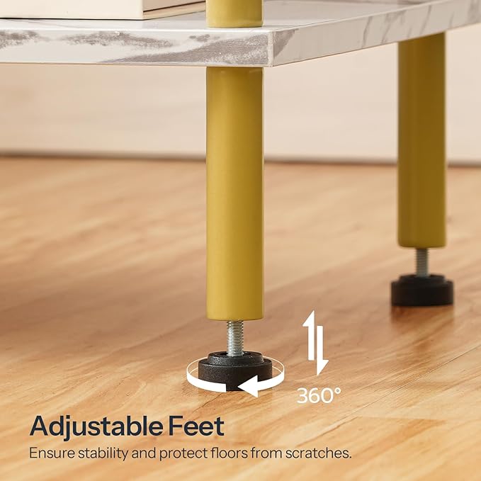 HOOBRO End Tables Set of 2, Small Side Table, Nightstand with 2-Layer Storage Shelves, Sofa Table for Small Spaces, Living Room, Bedroom, Stable Frame, Easy Assembly, Gold and Marble DM09BZP201