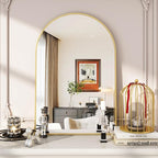 VooBang Arched Wall Mirror, 24 x 36 inch Arch Bathroom Mirror, Wall Mounted Vanity Mirror with Arch Metal Frame, Modern Bathroom Vanity Mirror for Bedroom, Living Room, Hanging or Leaning, Gold