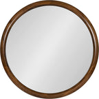 Kate and Laurel Pao Midcentury Modern Round Wood Wall Mirror; 28 Inch Diameter; Walnut; Decorative Circle Mirror with Warm Wood Finish for Robust Wall Decor