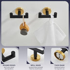 Angle Simple Towel Double Hook Black & Gold, 2 PCS Stainless Steel Bathroom Towel Holder, Dual Robe Coat Hook for Wall