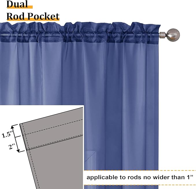 Aiyufeng Royal Blue Sheer Curtains 84 Inches Long 2 Panels Set, Semi Transparent Voile Rod Pocket Blue Sheer Window Drapes for Bedroom Bed Canopy Dining Wedding Party Backdrop, 40W x 84L inch