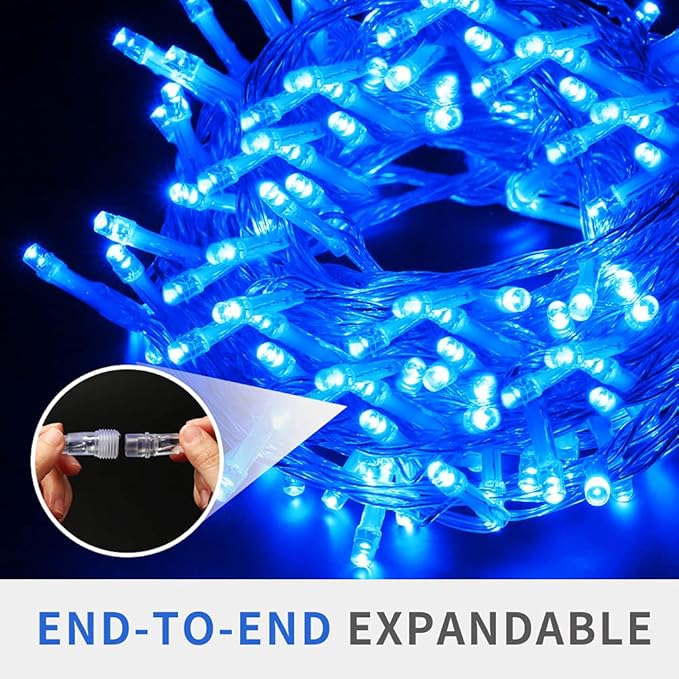66Ft 200LED Blue Christmas Lights Plug in,Connectable Christmas Tree Lights,8 Modes String Lights Indoor Outdoor for Halloween Tree Party Bedroom Garden Decor (Clear Wire)