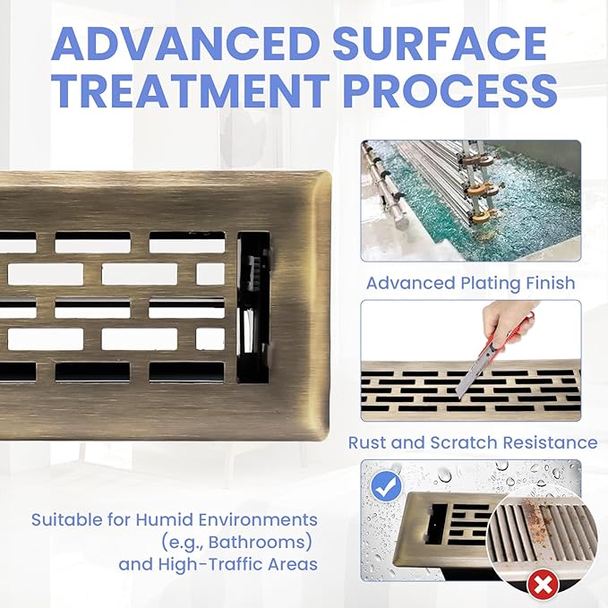 2x10 Inches 2 Pack Heavy Duty Walkable Floor Register - Easy Adjust Air Supply Lever Decorative Floor Vent Covers - Boston Design Vent Covers for Home - Antique Brass