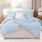 Litanika Comforters Light Blue Full Size, 3 Pieces Lightweight Solid Bedding Comforter Set, All Season Fluffy Bed Set (79x90In Comforter & 2 Pillowcases)