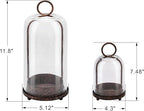 5" & 4" Wide Versatile Metal Candle Holder in Rustic Brown with Handmade Thick & Sturdy Glass Dome Cover for Pillar Candle & Plants, Farmhouse, Shabby Chic Style (2, Brown, Large & Small)
