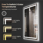 40"X32" LED Bathroom Mirror with Front Lights and Backlit, Anti-Fog, Dimmable, Shatter-Proof Tempered Glass, Lighted Bathroom Vanity Mirror for Wall with 3 Colors, Memory Function