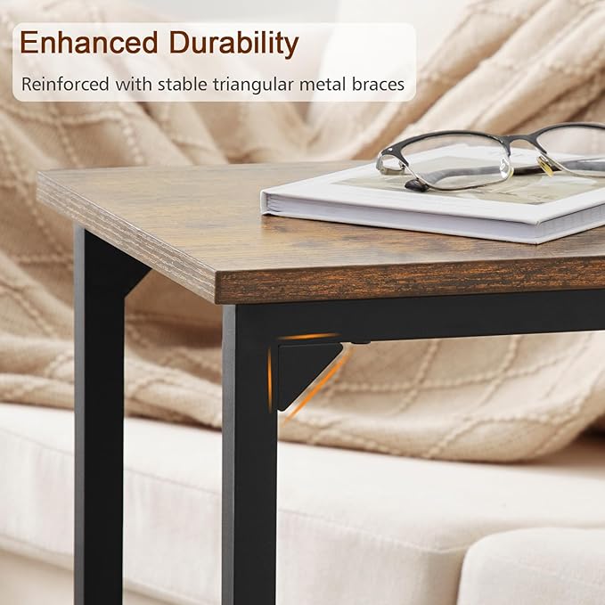 AMHANCIBLE C Shaped Side Table, End Tables Living Room Set of 2, Slide Under Couch Table for Sofa, TV Trays for Bedroom, Small Space, Rustic Brown HET02CBR