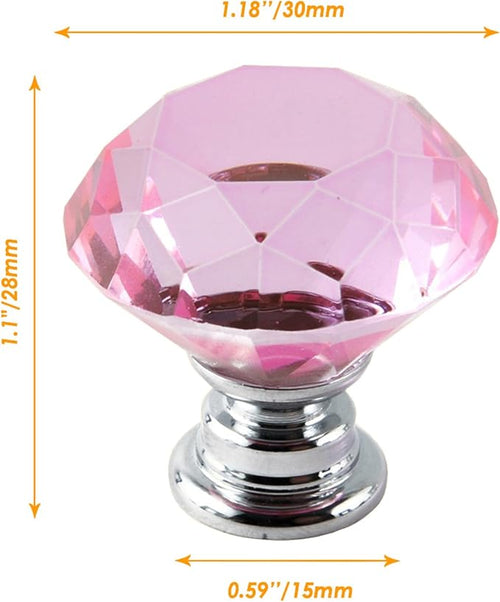 12pcs Diamond Shape Crystal Glass 30mm Cabinet Drawer Knob Pink