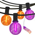 SUNSGNE G40 LED Outdoor Halloween String Lights 25FT Globe String Lights with 27 LED Shatterproof Clear Orange Purple Lights(2 Spare) for Patio Balcony Backyard Pergola Decor