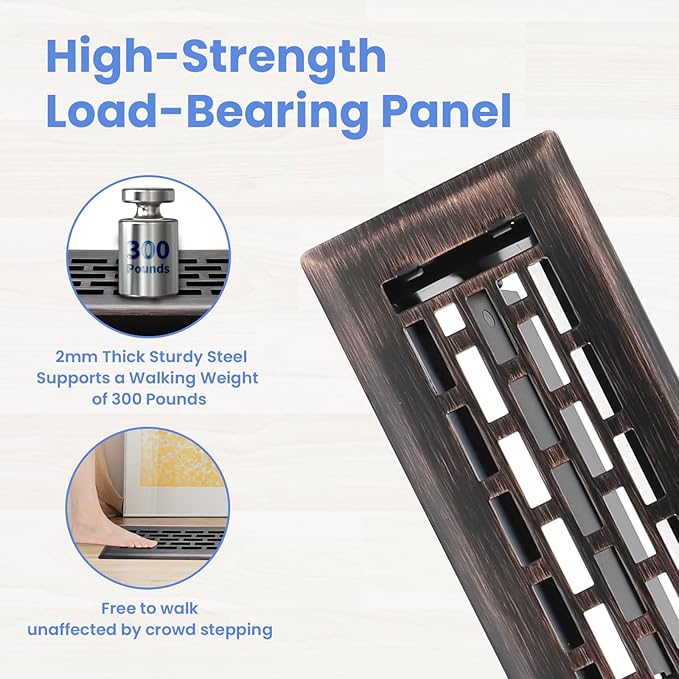 2x12 Inches 2 Pack Heavy Duty Walkable Floor Register - Easy Adjust Air Supply Lever Decorative Floor Vent Covers - Boston Design Vent Covers for Home - Oil Rubbed Bronze