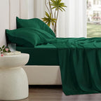 Love's cabin Satin King Sheet Sets - 4 Piece Dark Green Silky Sheets King Size Bed with Deep Pocket, Luxury Silk Feel King Size Satin Sheet Set (1 Flat Sheet,1 Fitted Sheet,2 Pillow Cases)