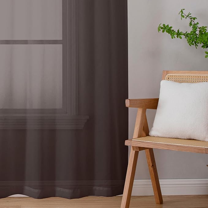 Chyhomenyc Chocolate Brown Sheer Curtains 78 Inches Long 2 Panels Set for Living Room, Light Filtering Voile Lightweight Bedroom Curtains, Rod Pocket Solid Window Treatment Drapes, Each 42W x 78L