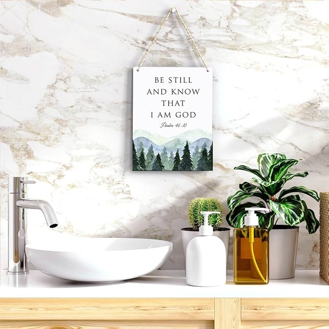 Inspirational Decor Be Still and Know That I am God Psalm 46:10 Christian Gifts Bible Verse Wall Art Scripture Wooden Hanging Sign for Modern Home Office Bathroom Bedroom Decoration 8 x 10 Inches