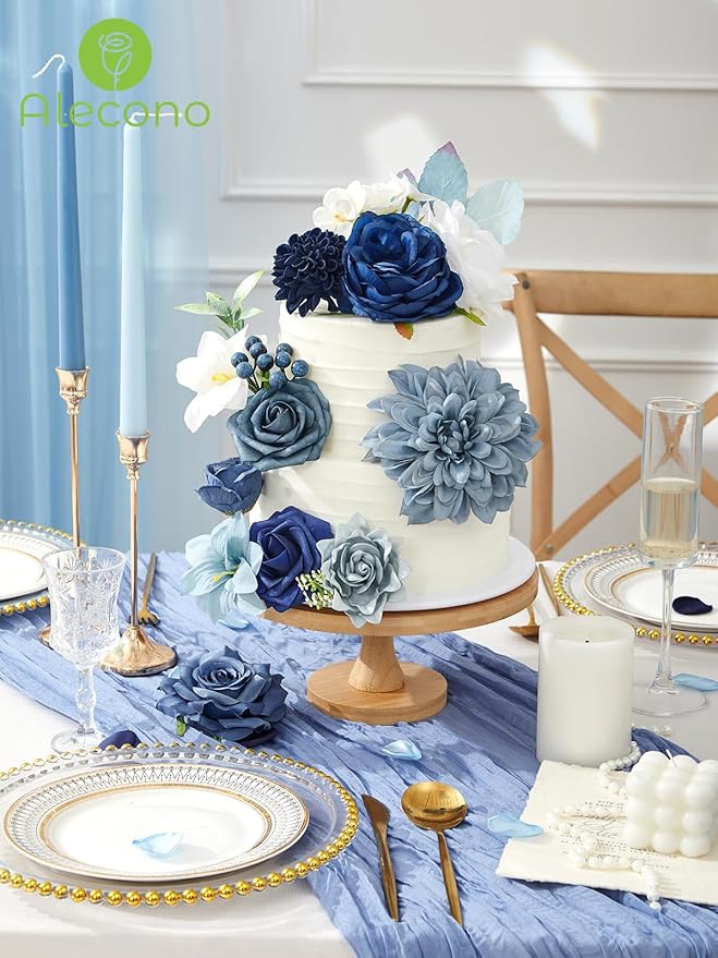 Alecono Artificial Flowers, Dusty Blue Fake Flowers Combo Box for DIY Wedding Bridal Bouquets, Cake Party Table Centerpieces Home Decor
