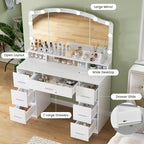 usikey 43.3" Vanity Desk with Large Lighted Mirror, Makeup Vanity Table with 7 Drawers & 10 Lights Bulbs, 3 Lighting Colors, Make Vanity Desk, Vanity Table for Women Girls, White