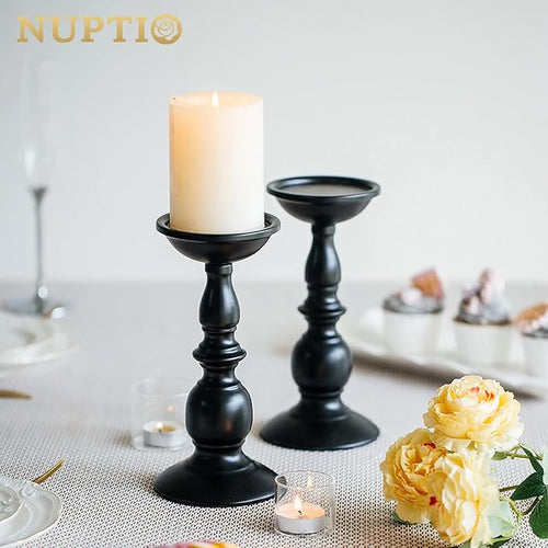 2 Pcs Black Pillar Candle Holders, Most Ideal for 3" Pillar Candles, Gifts for Wedding, Party, Home, Spa, Reiki, Votive Candle (2 x L)