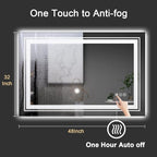 LED Bathroom Mirror, 48"X32" with Front and Backlit, Anti-Fog, Large Bathroom Vanity Mirror for Wall, Memory Function, Stepless Dimmable, Tempered Glass (Horizontal/Vertical)