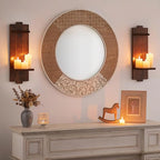 Large Candle Sconces for Farmhouse - 19.7 Inch Wood Candle Holder Wall Decor Set of 2 - Rustic Wall-Mounted Floating Shelf for Fireplace Mantel Bedroom Living Room