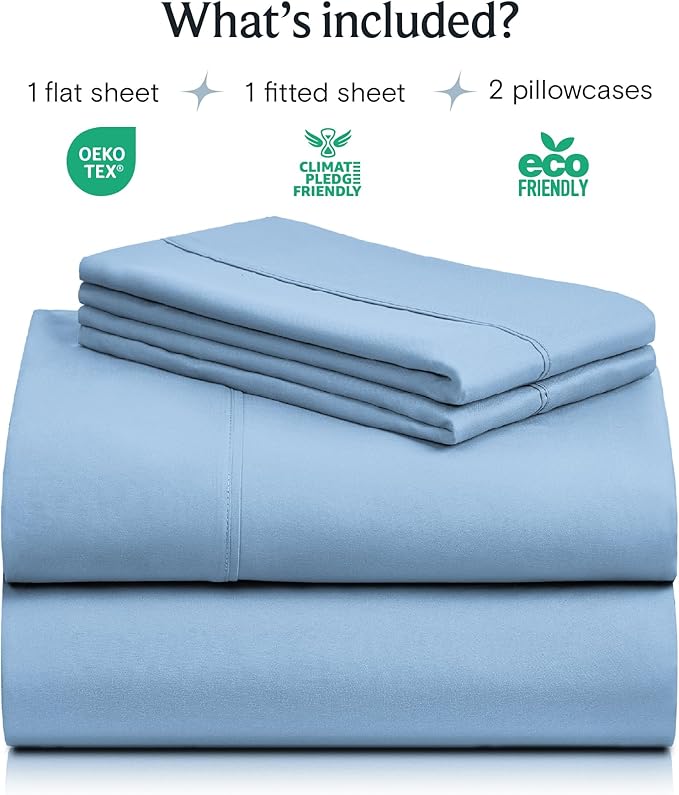 LuxClub 4 PC Full Sheet Set, Breathable Luxury Bed Sheets, Deep Pockets Wrinkle Free Cooling Bed Sheets Machine Washable Hotel Bedding Silky Soft - Sky Full