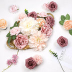 AmyHomie Blush Champagne Artificial Flowers Combo Silk Mix Peony Rose Fake Flowers w/Stem for DIY Wedding Bouquets Centerpieces Arrangements Table Fall Decor Party Bridal Baby Shower Home Decorations