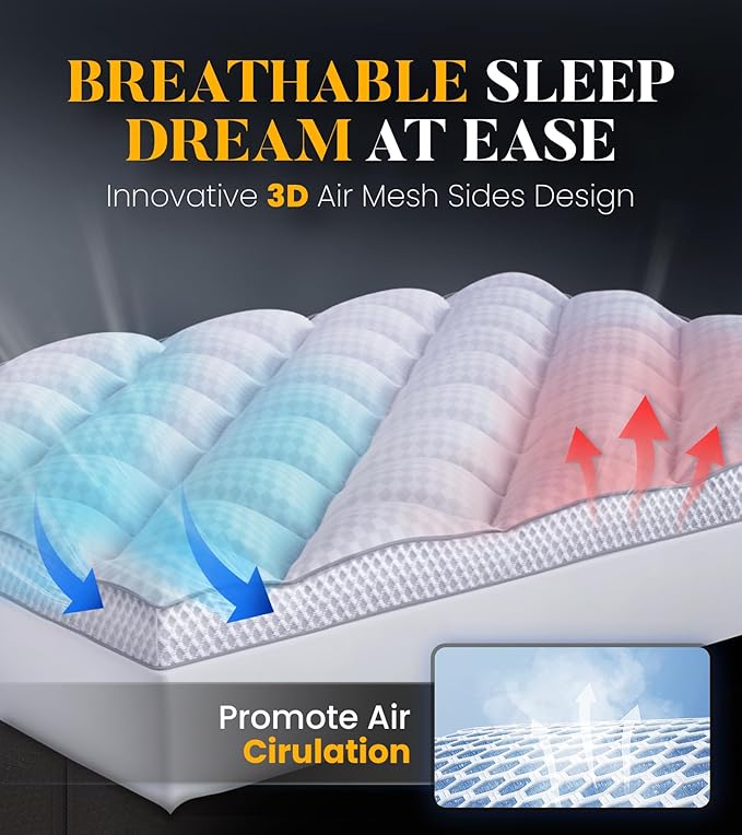 3 Inch Ultra-Fluffy Memory Foam Mattress Topper King for Back Pain, Extra Soft Pillow Top King Mattress Topper with 4X Support, Mattress Pad with Breathable Air Mesh Sides, 6-21'' Deep Pocket